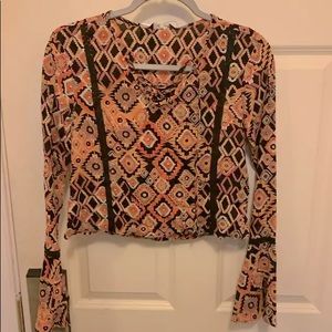 Eclectic printed crop top with bell sleeves